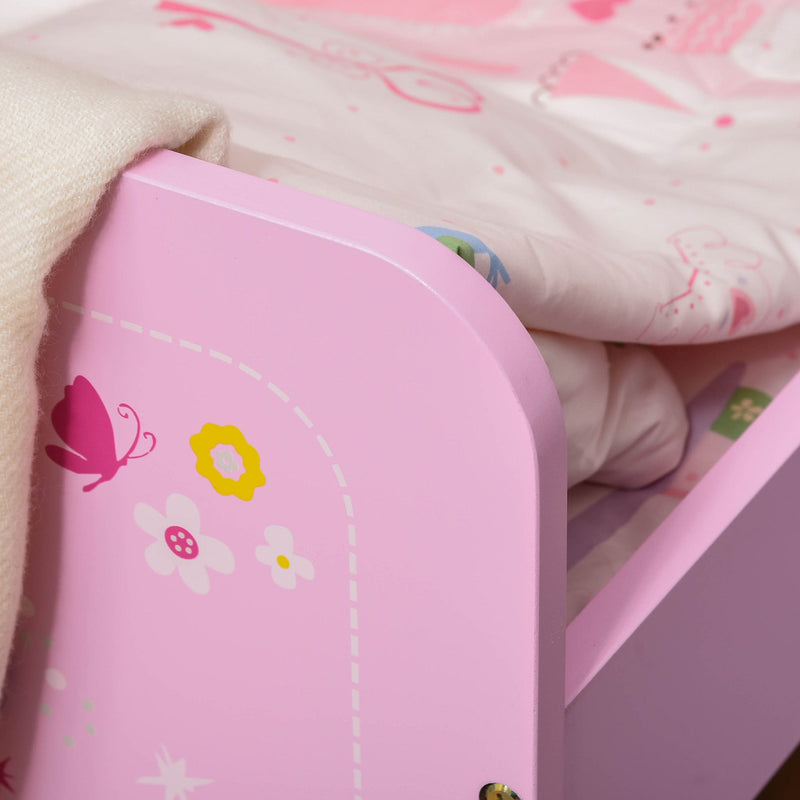 Cama Infantil acima de 3 Anos Cama para Crianças de Madeira com Barreira de Proteção Carga Máx. 50kg 143x73x60cm Rosa