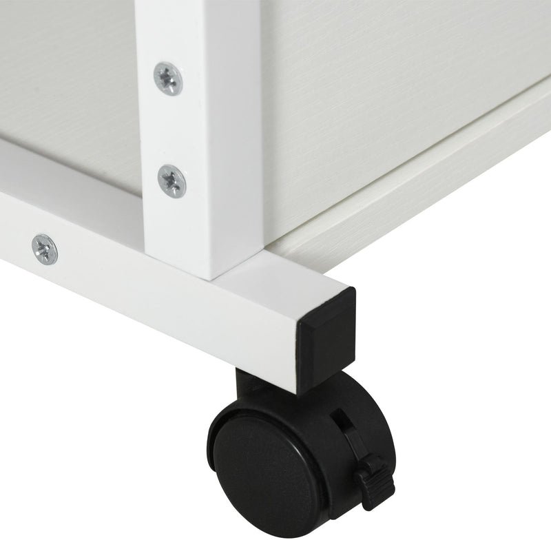 Mesa Lateral para Sofá Mesa lateral em Forma de C com 4 rodas Giratórias Freios Altura Ajustável 3 níveis Estrutura Metálica 80x40x72-82cm Branco