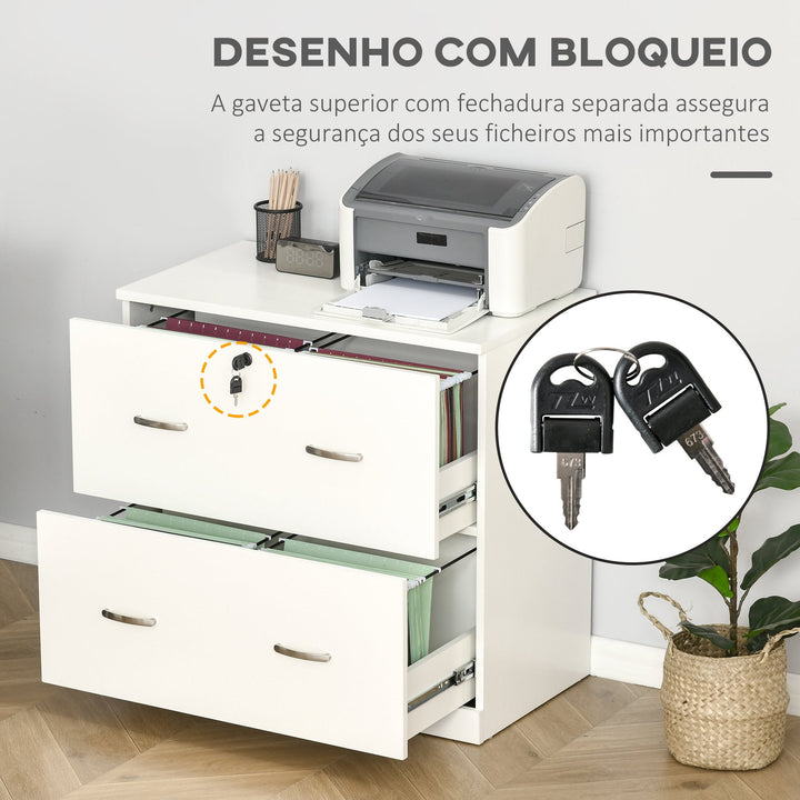 Armário de Arquivos com Gavetas para Escritório para Documentos em Tamanho A4 Fechadura e 2 Chaves para Estúdio Escritório 74x42x72cm Branco