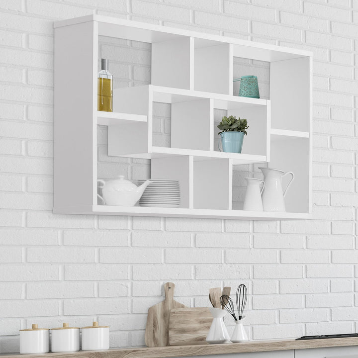 Prateleira de parede decorativa Conjunto de 8 prateleiras Estante para CDs Estantes Flutuantes Cubos Modernos 85x14,5x47,5cm Carga 20kg Madeira