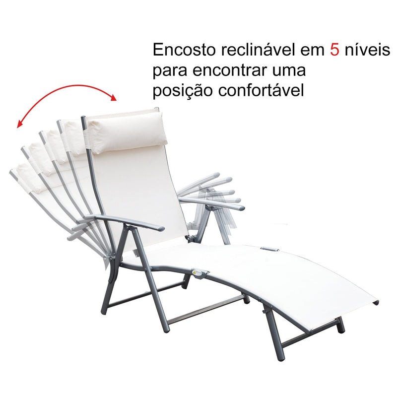 Espreguiçadeira Dobrável Encosto Ajustável para 7 Níveis com Travesseiro Resistente ao Textilene Relaxar na Piscina Exterior Terraço Camping 137x63,5x100,5 cm cm Aço