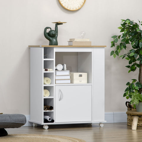 Móvel Auxiliar de Cozinha com Rodas Móvel Buffet de Cozinha com Porta Compartimentos de Armazenamento Móvel Auxiliar para Microondas de Estilo Moderno 75x39,5x88cm Branco e Carvalho