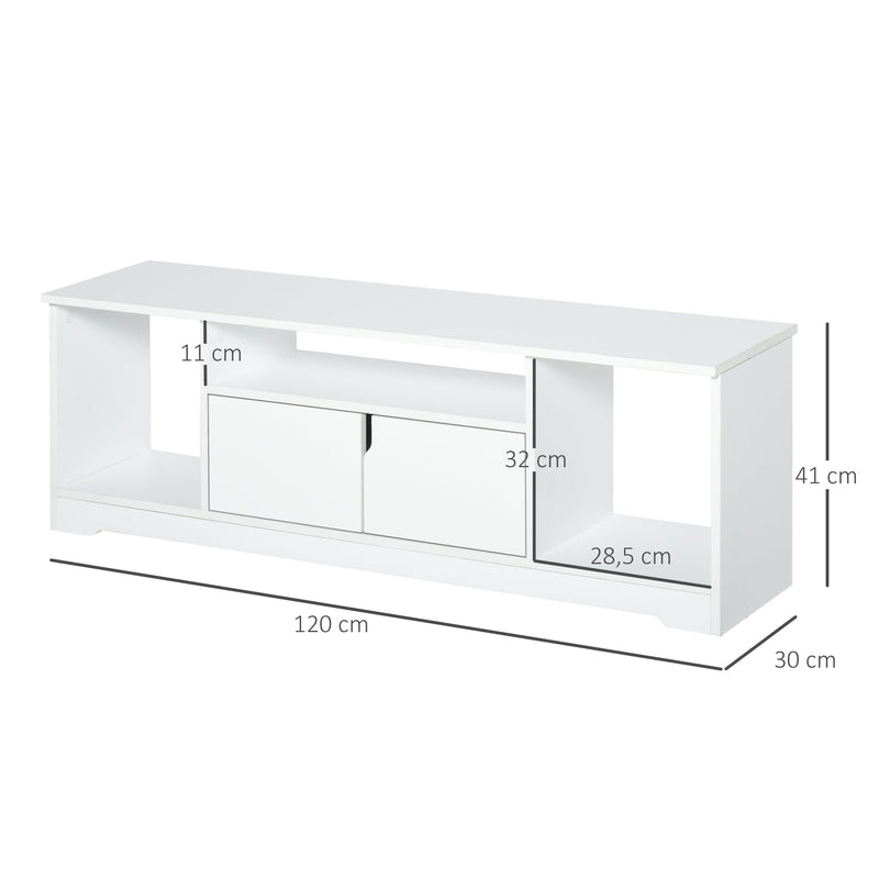 Móvel de TV para Televisores de até 42” Móvel de Sala de Estar Moderno com Armário de Dupla Porta e 3 Compartimentos Abertos 120x30x41cm Branco