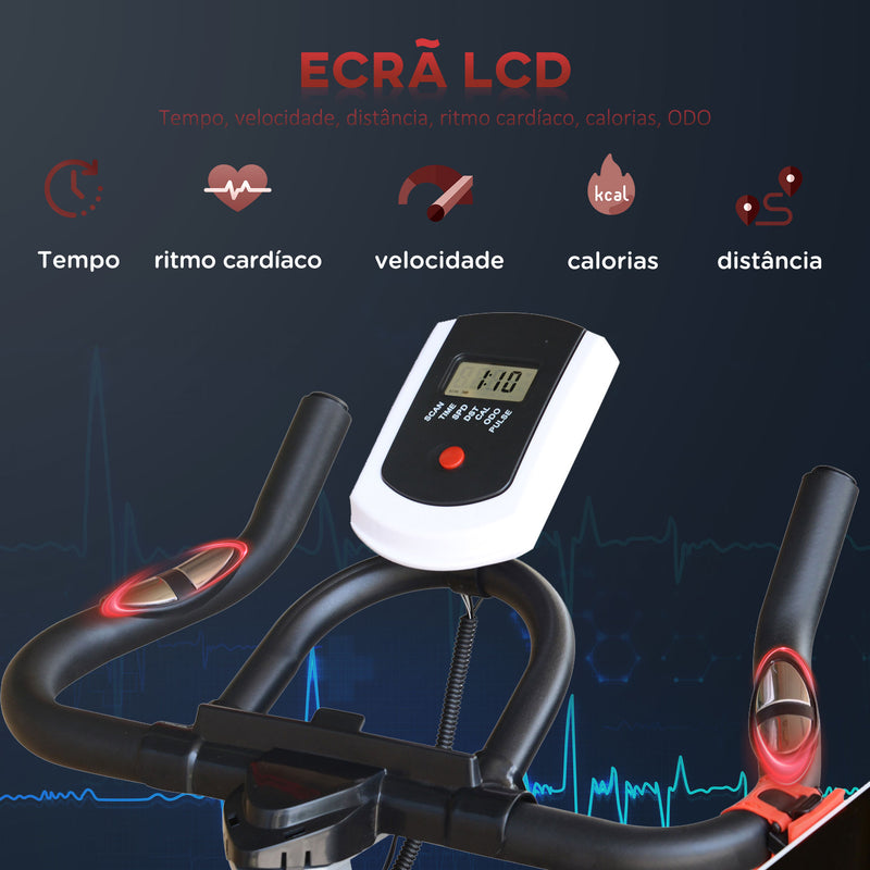 Bicicleta Estática com Resistência Ajustável Bicicleta Fitness com Volante de Inércia de 8kg Ecrã LCD Assento e Guiador Ajustáveis Suporte para Tablet 103x48x115cm Preto