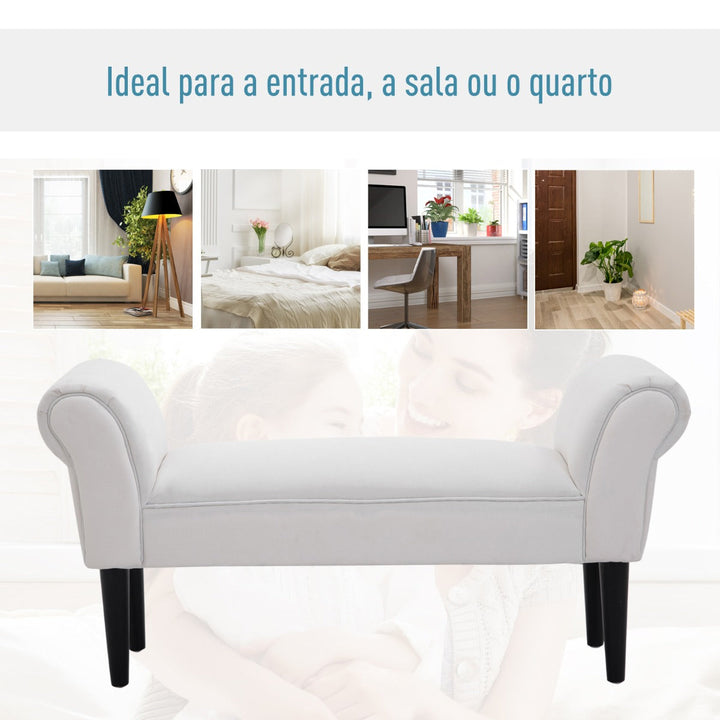 Banco para Pé de Cama Banco estofado com braços Banco de madeira para quarto sala de estar 102x31x51cm Carga 130kg Branco