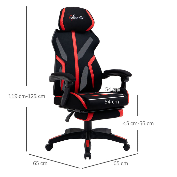 Cadeira de Gaming com Apoio para os Pés Retrátil Cadeira de Escritório Reclinável com Apoio para a Cabeça e Altura Ajustável 65x65x119-129cm Preto e Vermelho