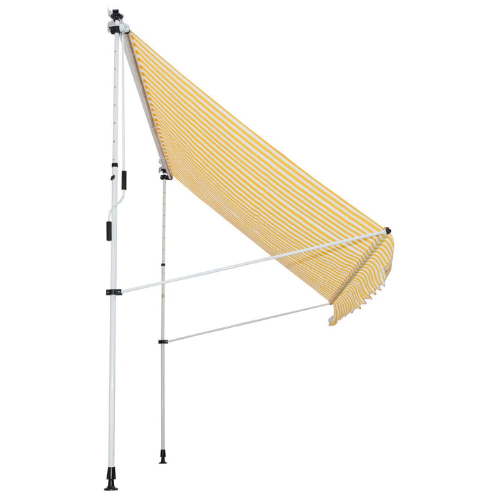 Toldo Portátil Pátio Varanda 3x1,5m Toldo Manual Dobrável de Alumínio Altura Regulável com Manivela para Terraço Jardim Amarelo e Branco