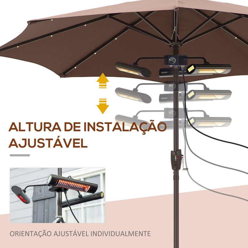 Aquecedor Elétrico de Exterior com 3 Painéis 1000W Aquecedor de Infravermelhos com Controlo Remoto Proteção IPX5 Liga de Alumínio para Chapéu de Sol Pérgola 87x75x22cm Preto