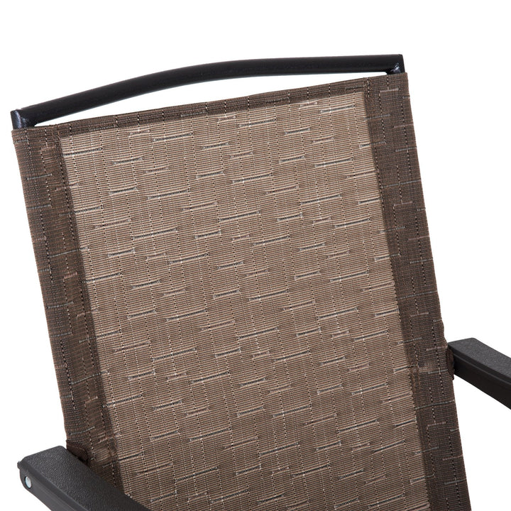 Conjunto de Mesa e 2 Cadeiras Cadeira Dobrável Encosto Reclináveis a 4 Níveis Armação de Aço Marrom