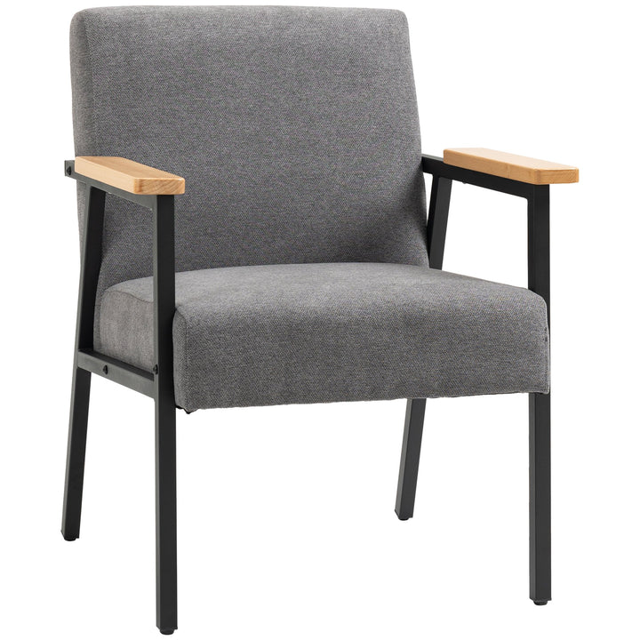 Poltrona de Sala de Estar Poltrona Moderna Estofada em Poliéster com Apoio para os Braços de Madeira e Pés de Aço para Escritório Dormitório 64x5x70x83,5 cm Cinza