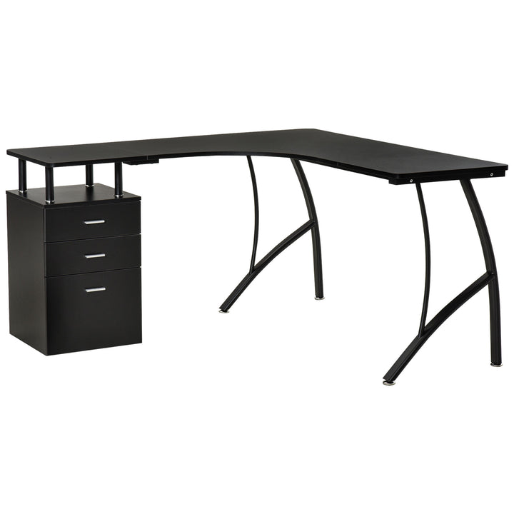 Secretária de Canto para Computador Mesa em Formato de L com 3 Gavetas Mesa Moderna para Escritório 143,5x143,5x76cm Preto