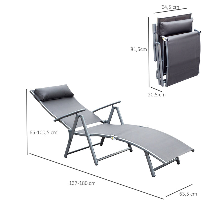 Dobrável Espreguiçadeira Encosto Ajustável para 7 Níveis com Travesseiro Resistente ao Textilene Relaxar na Piscina Exterior Terraço Camping 137x63,5x100,5 cm Aço