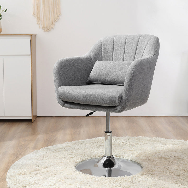 Cadeira de Escritório Giratória 360° Tamborete de Bar Cozinha Cabeleireiro com Encosto Envolvente Altura Ajustável Apoio para os Braços e Almofada 57x57x77,5-87cm Cinza