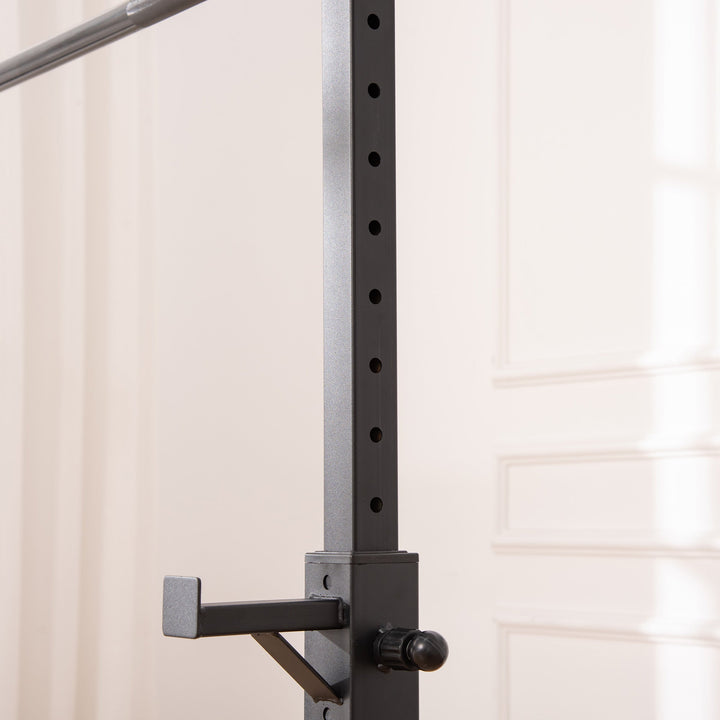 Suporte para Barra de Pesos Ajustável Estante de Aço para Levantamento de Pesos Carga Máx. 150kg Treinamento em Academia Casa 52x48x105-160cm Branco e Preto