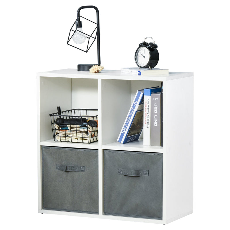 Estante para Livros de 4 Cubos Estante Modular com 2 Cestos Removíveis de TNT para Escritório Estúdio Dormitório 61,5x30x61,5cm Branco e Cinza