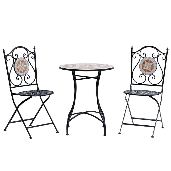 Mesa de Jardim Mesa Mosaico Cerâmica e Redonda Mesita de Café para Varanda Terraço F60x71cm