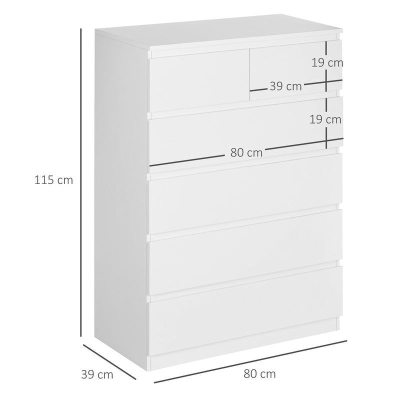 Cómoda Moderna com 6 Gavetas Cómoda de Madeira para Dormitório Entrada Sala de Estar Carga Máxima 50kg 80x39x115cm Branco