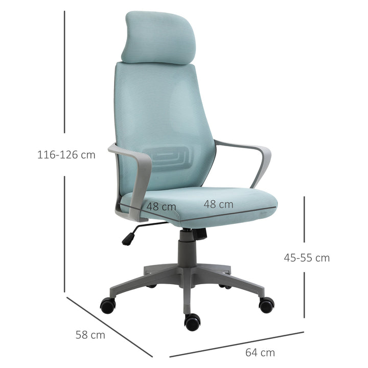 Cadeira de escritório ergonômica inclinável Altura ajustável 64x58x116-126 cm Azul