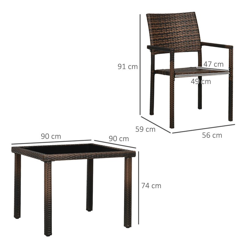 Conjunto de Móveis de Vime Sintético Conjunto de Refeição 5 Peças Mesa com Bancada de Vidro e 4 Cadeiras com Almofadas para Varada Pátio Marrom