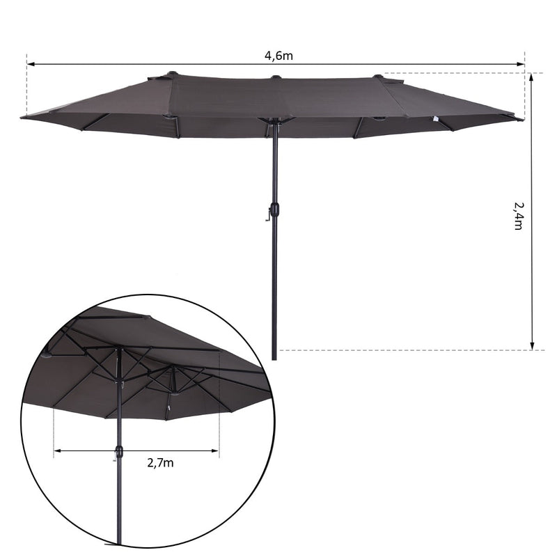 Pára-sol Duplo para Tendas de Jardim Terraço Toldos de Tecido de Poliéster Sombrinha Gigante para a Praia Proteção Solar UV 460x240 cm Cinza