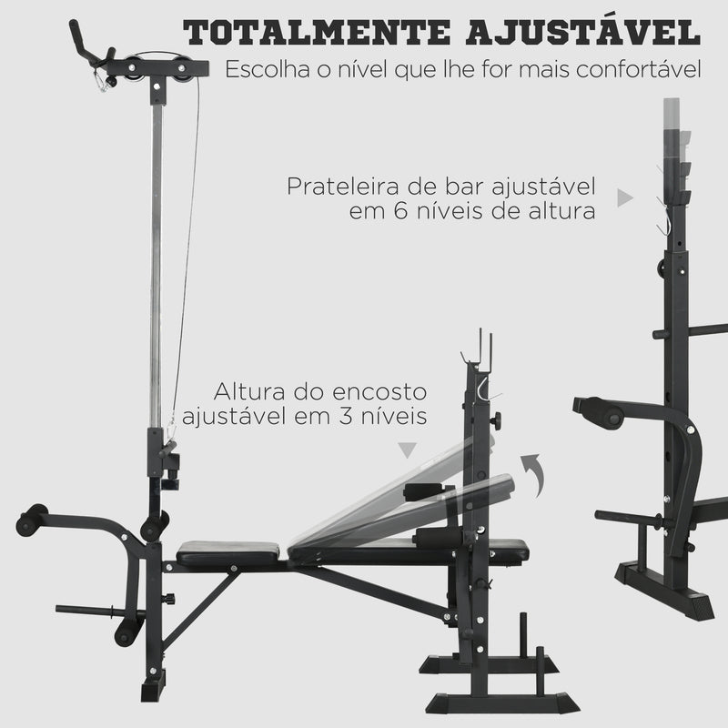 Banco de Pesos Multi Funcional Banco de Musculação Ajustável em 6 Posições para Treinamento de Corpo Inteiro em Ginásio Casa Carga Máxima 150kg 180x134x200cm Prata e Preto