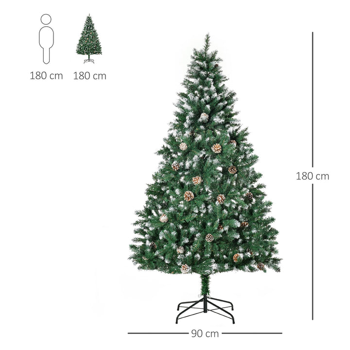 Árvore de Natal Artificial Ø90x180cm com 1111 Ramos de PVC e 59 Pinhas Base Dobrável e Suporte de Aço Decoração de Natal para Interiores Verde