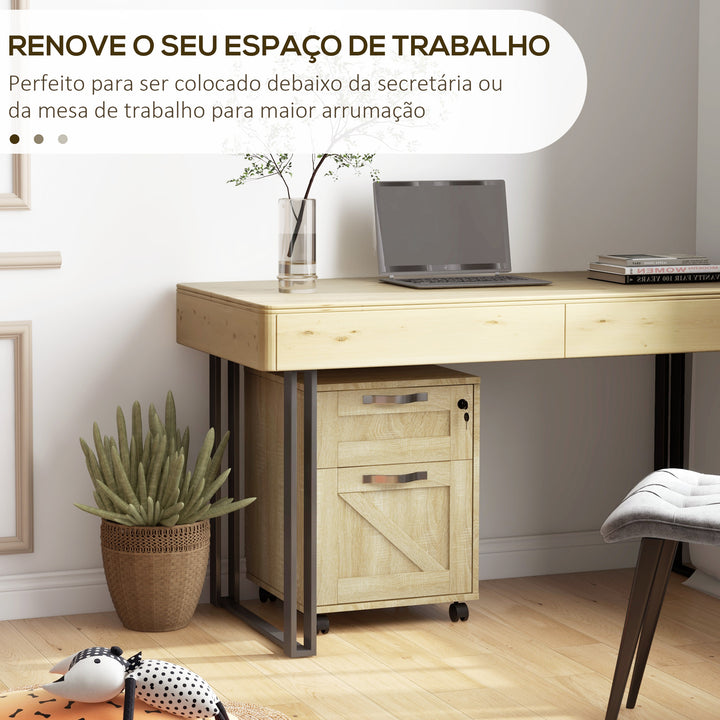 Bloco de Gavetas para Escritório com 2 Gavetas Bloco de Gavetas com Rodas Móvel para Arquivos com Fechadura e Suporte para Pastas Suspensas Tamanho A4 41x42x56 cm Madeira
