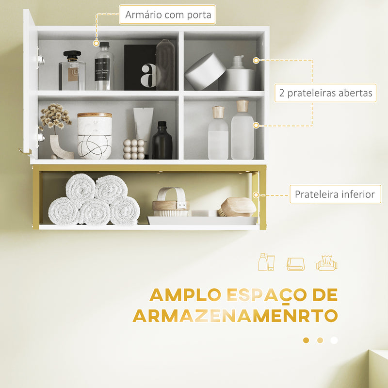 Armário de Parede Casa de Banho Armário Casa de Banho com Porta Prateleira Ajustável e Armazenamento Inferior para Corredor Cozinha Sala de Estar 60x20x51 cm Branco