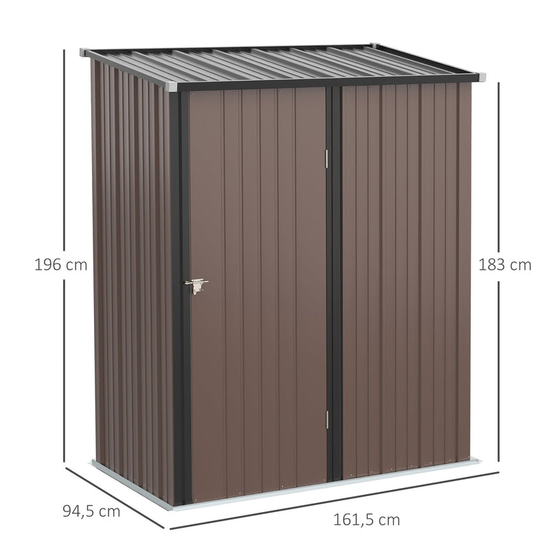 Abrigo de Jardim 1,34m² 161,5x94,5x196cm Abrigo de Exterior de Aço Galvanizado com Porta e Fechadura para Armazenamento de Ferramentas Marrom