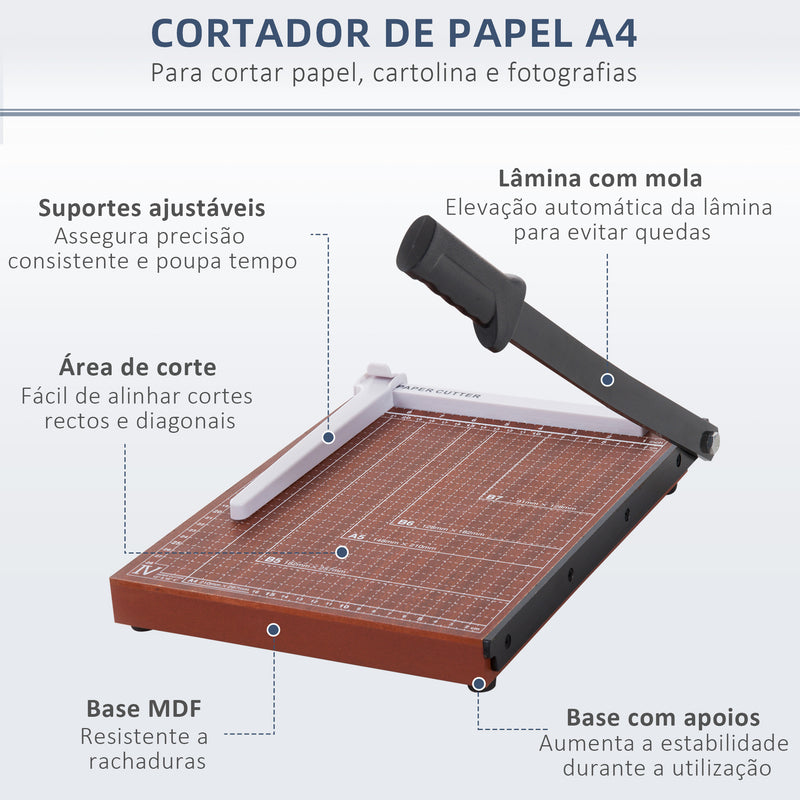 Cortador de Papel A4 Cortador Profissional para Papelaria Fotografia Escritório Estúdio Capacidade 12 Folhas com Regla 48x26,5x5cm Marrom