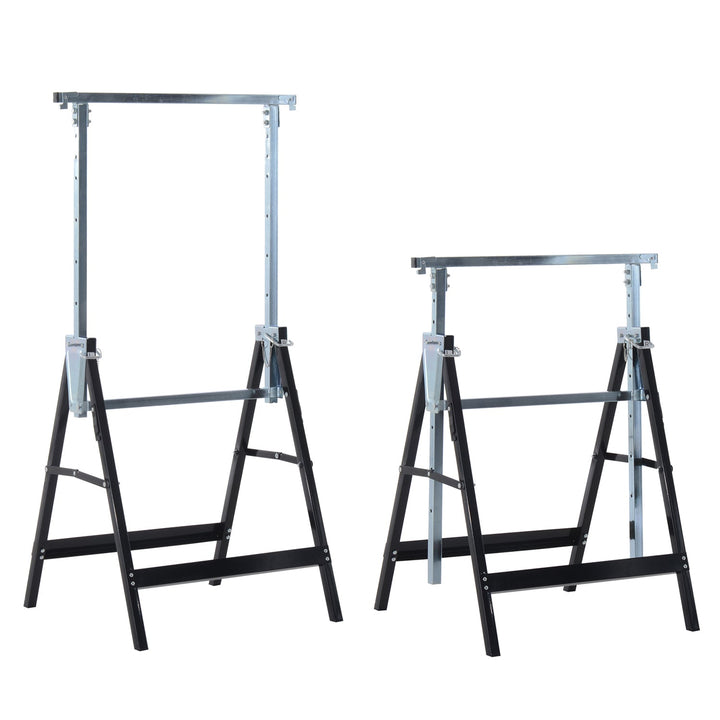 Conjunto de 2 Andaimes Cavalete telescópico Altura Ajustável Dobrável Metálico Quadrado Estável Carga 200kg Aço 68x58x80-130 cm Preto