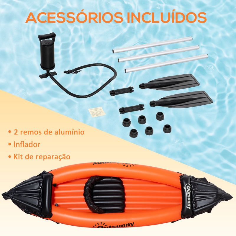 Caiaque Insuflável para 1 Pessoa Caiaque Insuflável de PVC com Remo Bomba de Mão e Kit de Reparação 270x93x50cm Laranja