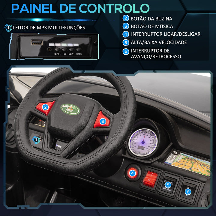 Carro Elétrico SUV para Crianças de 3-6 Anos Carro de Bateria 12V com 2 Motores Controlo Remoto Faróis Buzina Bluetooth Música USB e Abertura de Porta 3-5km/h 110x68x52cm Preto