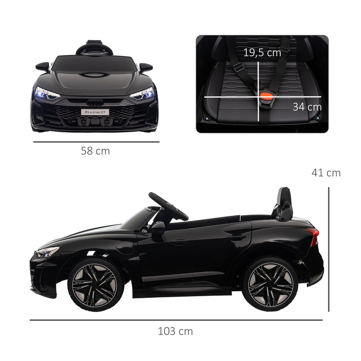 Carro Elétrico AUDI RS E-Tron GT para Crianças de 3-6 Anos Carro de Bateria 12V com 2 Motores Controlo Remoto Faróis LED Buzina Música USB e Abertura de Porta 3-5km/h 103x58x41cm Preto