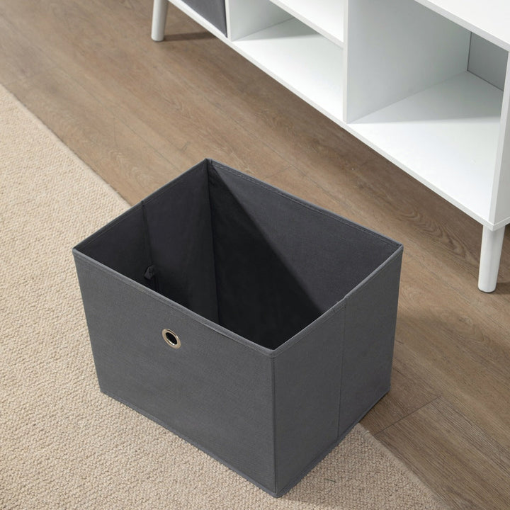 Móvel de TV para Televisores de até 50 Polegadas Móvel de Sala de Estar Moderno com 2 Gavetas de Tecido 2 Prateleiras Abertas e Orifício Passa Cabos 110x29x46,5cm Branco e Cinza