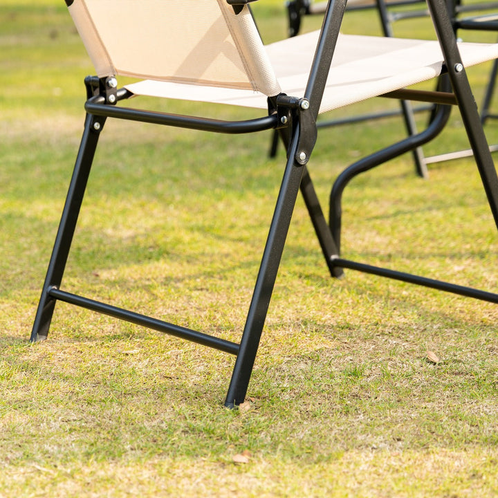 Conjunto de Móveis de Jardim com 4 Cadeiras Dobráveis Mesa de Jardim de Vidro e Chapéu de Sol Inclinável Proteção Solar para Pátio Terraço Exterior 80x80x70cm Bege