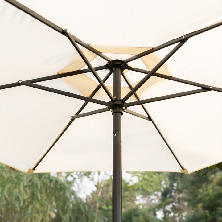 Conjunto de Móveis de Jardim com 4 Cadeiras Dobráveis Mesa de Jardim de Vidro e Chapéu de Sol Inclinável Proteção Solar para Pátio Terraço Exterior 80x80x70cm Bege