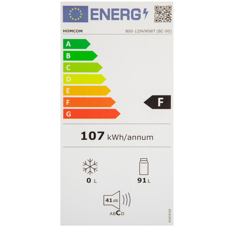 Mini Frigorífico 91L de Capacidade Frigorífico Elétrico Pequeno com Prateleira Ajustável Compartimento Congelador e Porta Reversível Silencioso 41dB 47,5x44,2x84cm Branco