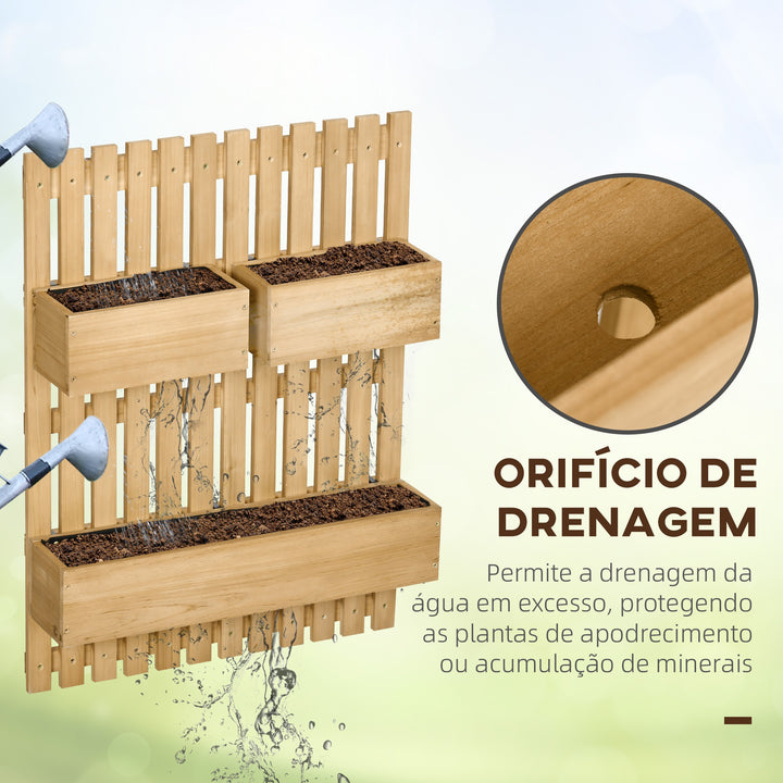 Floreira de Parede com Treliça Floreira Vertical de Madeira com 4 Vasos Móveis e Orifício de Drenagem para Jardim Varanda Pátio 60x16x80 cm Madeira