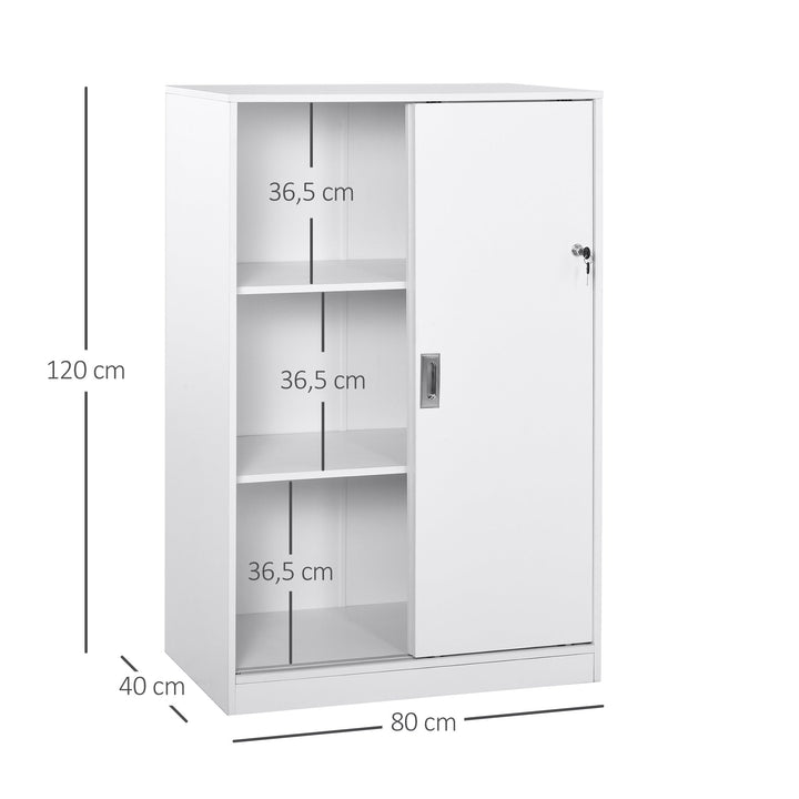 Armário de escritório com 2 portas deslizantes e 3 prateleiras 80x40x120 cm Branco