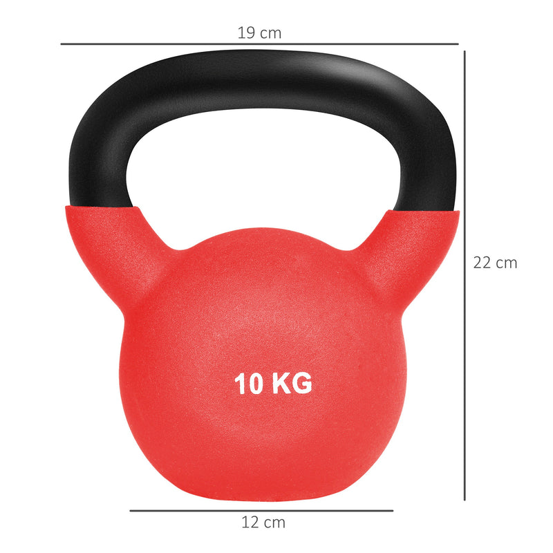 Kettlebell de 10kg de Ferro Fundido Haltere Kettlebell com Revestimento de Neoprene para Treinamento de Força Casa Ginásio 19x12x22 cm Vermelho