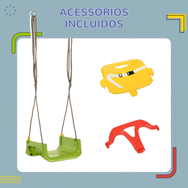 Baloiço para Bebé 3 em 1 com Encosto Desmontável Cordas Ajustáveis e Barra em T Baloiço Infantil para Crianças de 9-36 Meses para Interior e Exterior 42x33x120-180 cm Multicor