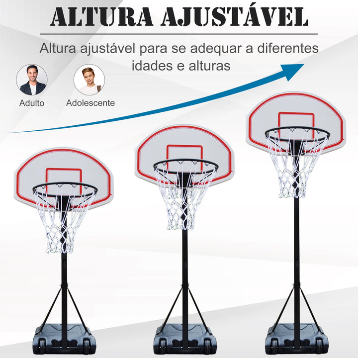 Tabela de basquetebol dobrável e ajustável em altura 150-210 cm branco preto e vermelho