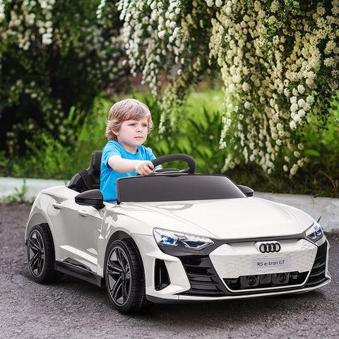Carro Elétrico AUDI RS E-Tron GT para Crianças de 3-6 Anos Carro de Bateria 12V com 2 Motores Controlo Remoto Faróis LED Buzina Música USB e Abertura de Porta 3-5km/h 103x58x41cm Branco