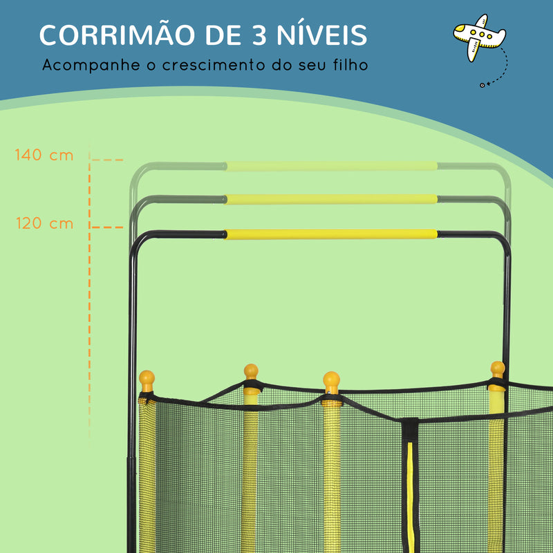 Trampolim Infantil Ø110 cm Trampolim para Crianças de 1-10 Anos com Rede de Segurança Barra Ajustável para Interior e Exterior Ø140x120-140 cm Preto