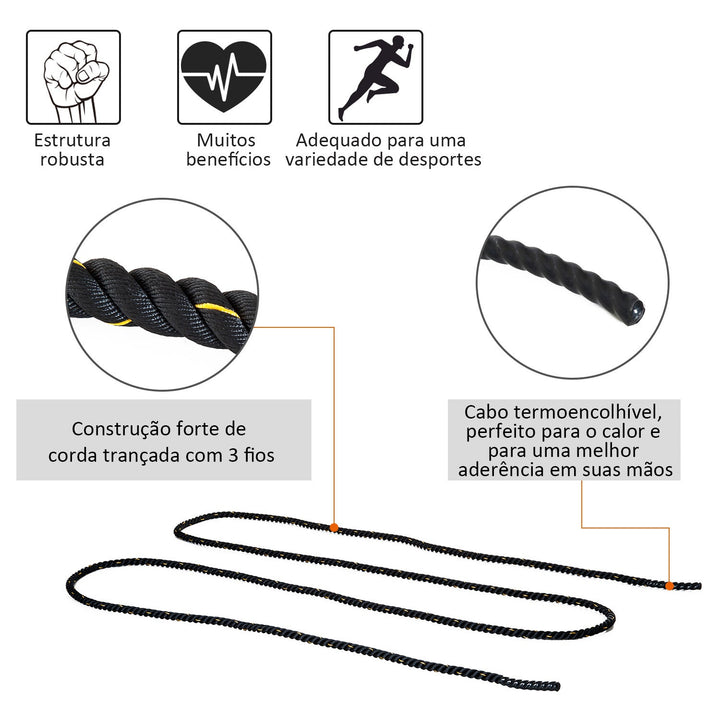 Corda de Batalha Battle Rope Exercício Formação Fitness Crossfit ?38mm Comprimento 9m Poliéster Ultra-Resistente