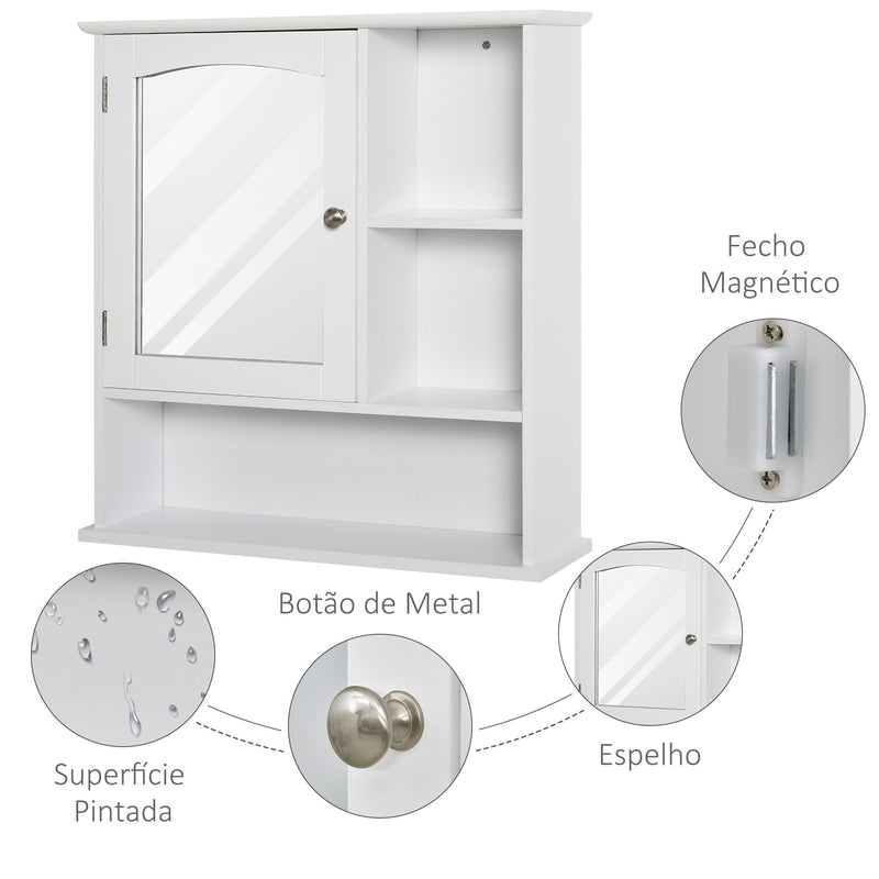 Gabinete de banheiro com grande espelho com prateleira ajustável interna e prateleiras abertas 60x18x63 cm Branco