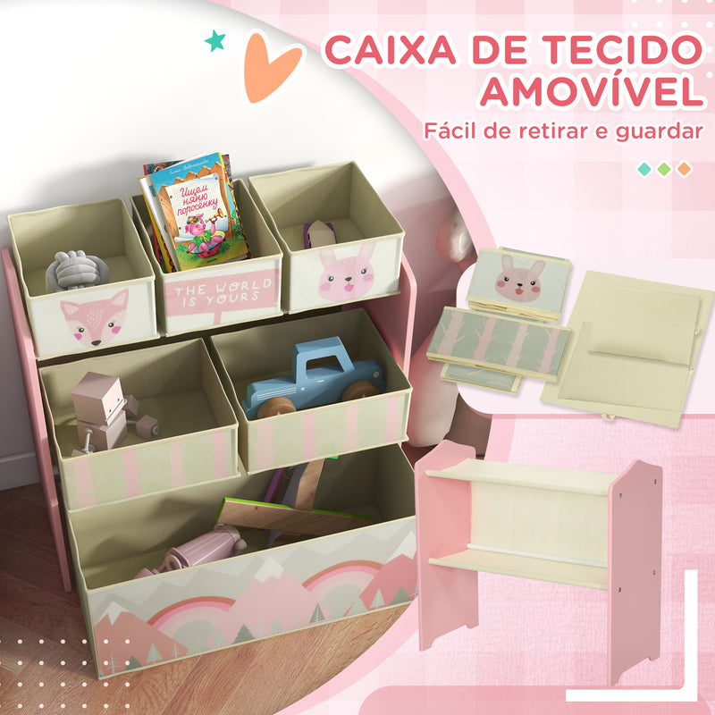 Estante para Brinquedos com 6 Caixas de Tecido não Tecido Amovíveis Organizador de Brinquedos para Crianças de 3-8 Anos para Dormitório 63x30x66 cm Rosa