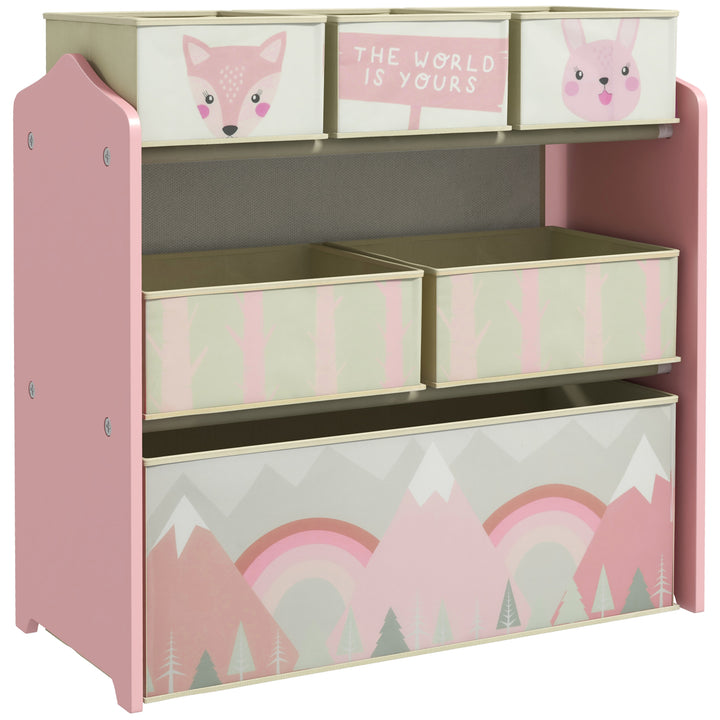 Estante para Brinquedos com 6 Caixas de Tecido não Tecido Amovíveis Organizador de Brinquedos para Crianças de 3-8 Anos para Dormitório 63x30x66 cm Rosa