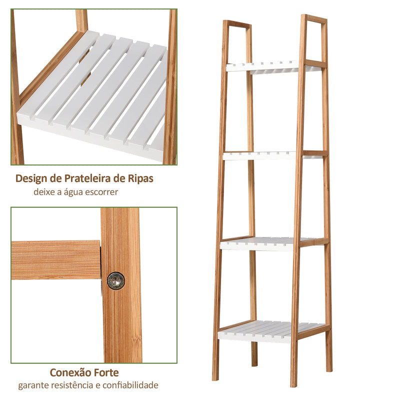 Prateleira para Banheiro com 5 níveis de Estrutura em Bambu Pinho 35x36x138.5cm Branco